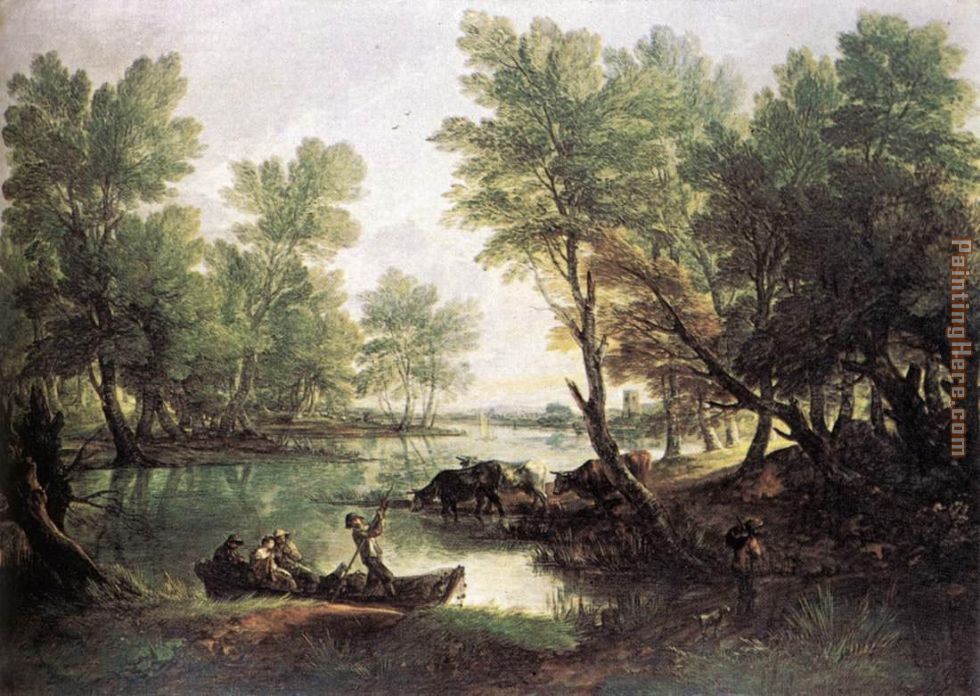 River Landscape painting - Thomas Gainsborough River Landscape art painting